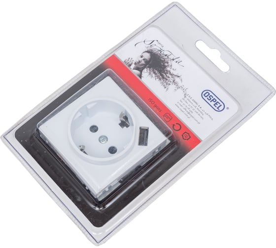 Розетка Ospel Sonata 1-я с/з Schuko+USB-зарядное устройство, белый GP-1RSPUSB/m/00