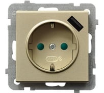 Розетка Ospel Sonata 1-я с/з, Schuko+USB-зарядное, устройство, шампанский золотой GP-1RSPUSB/m/39