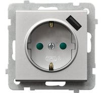 Розетка Ospel Sonata 1-я с/з, Schuko+USB-зарядное устройство, серебро GP-1RSPUSB/m/38
