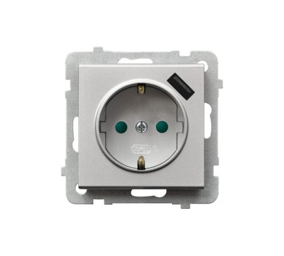 Розетка Ospel Sonata 1-я с/з, Schuko+USB-зарядное устройство, серебро GP-1RSPUSB/m/38