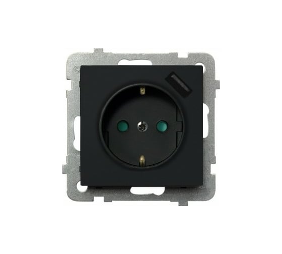 Розетка Ospel Sonata 1-я с/з Schuko+USB-зарядное, устройство, черный металлик GP-1RSPUSB/m/33 1