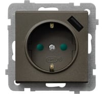 Розетка Ospel Sonata 1-я с/з Schuko+USB-зарядное, устройство, шоколадный металлик GP-1RSPUSB/m/40