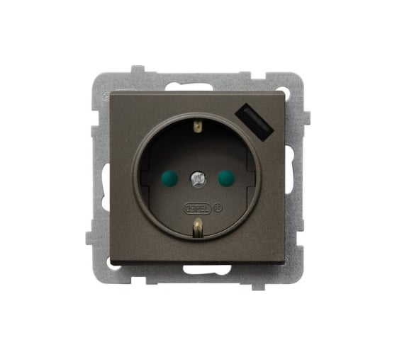 Розетка Ospel Sonata 1-я с/з Schuko+USB-зарядное, устройство, шоколадный металлик GP-1RSPUSB/m/40 1