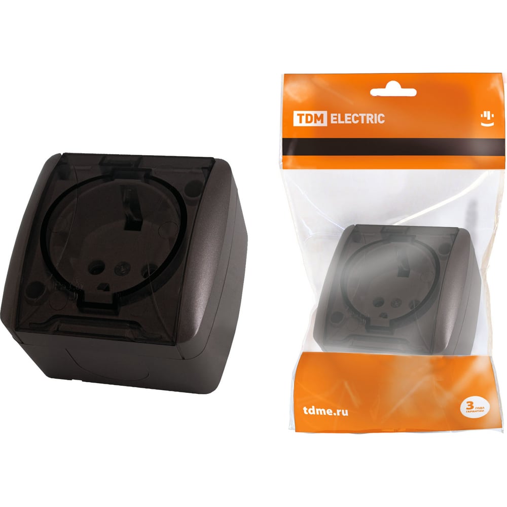 Розетка TDM ELECTRIC 2П+3 открытой установки IP54 16А с прозрачной ...