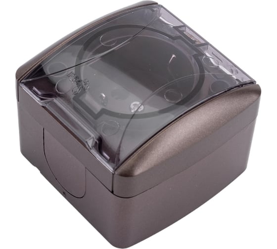 Розетка TDM ELECTRIC 2П+3 открытой установки IP54 16А с прозрачной крышкой шоколад "Селигер" SQ1818-0207