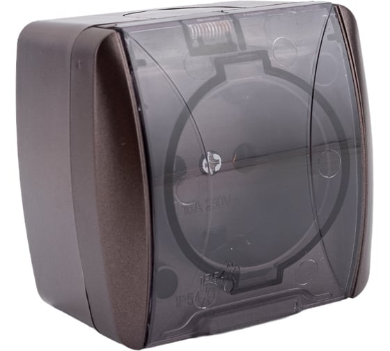 Розетка TDM ELECTRIC 2П+3 открытой установки IP54 16А с прозрачной крышкой шоколад "Селигер" SQ1818-0207