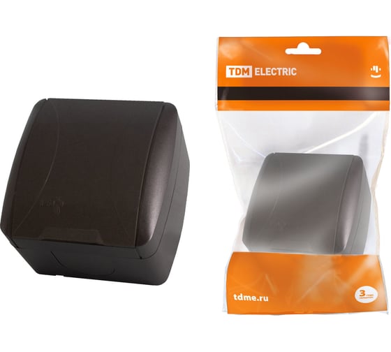 Розетка TDM ELECTRIC 2П+3 открытой установки IP54 16А с крышкой шоколад "Селигер" SQ1818-0213 1