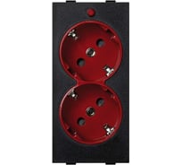 Розетка с заземлением Simon, 2x2PE, сдвоенная, S-модуль, с индикатором 16А, 25 графит красный S1-6-14