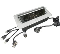 Выдвижной горизонтальный блок розеток DORI 2 розетки +2USB +1HDMI +1VGA с кабелем 2м GLS 45663