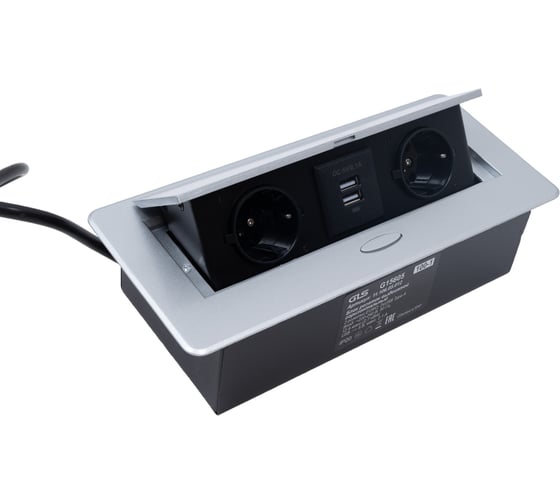 Выдвижной горизонтальный блок розеток DORI 2 розетки +2USB с кабелем 2м GLS 45694