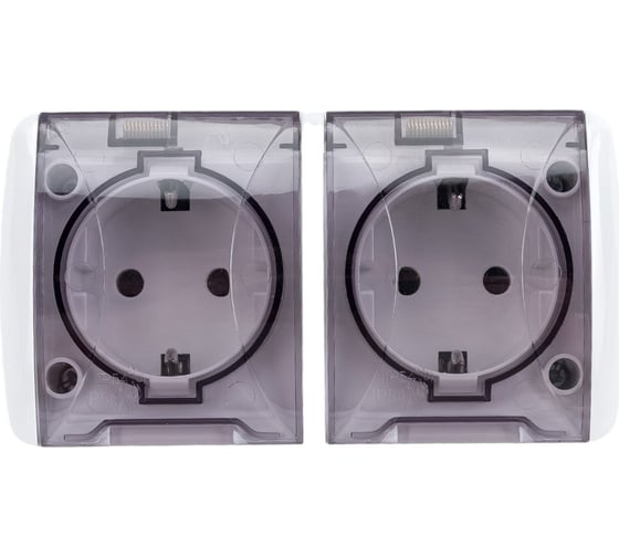Двойная розетка TDM ELECTRIC 2П+3 открытой установки IP54 16А с прозрачной крышкой белая "Селигер" SQ1818-0009