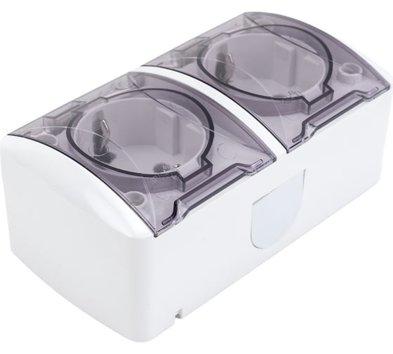 Двойная розетка TDM ELECTRIC 2П+3 открытой установки IP54 16А с прозрачной крышкой белая "Селигер" SQ1818-0009