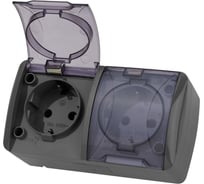 Двойная розетка TDM ELECTRIC 2П+3 открытой установки IP54 16А с прозрачной крышкой серая "Селигер" SQ1818-0109