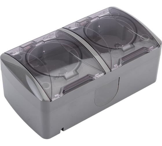 Двойная розетка TDM ELECTRIC 2П+3 открытой установки IP54 16А с прозрачной крышкой серая "Селигер" SQ1818-0109