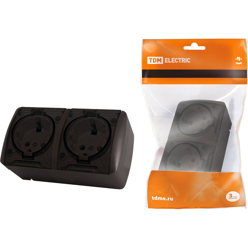 Двойная розетка TDM ELECTRIC 2П+3 открытой установки IP54 16А с ...