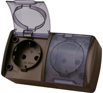 Двойная розетка TDM ELECTRIC 2П+3 открытой установки IP54 16А с прозрачной крышкой шоколад "Селигер" SQ1818-0209