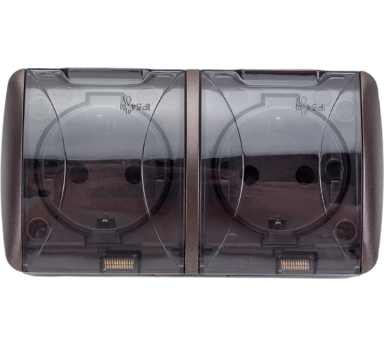 Двойная розетка TDM ELECTRIC 2П+3 открытой установки IP54 16А с прозрачной крышкой шоколад "Селигер" SQ1818-0209