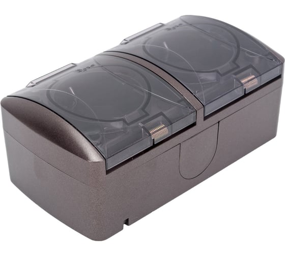 Двойная розетка TDM ELECTRIC 2П+3 открытой установки IP54 16А с прозрачной крышкой шоколад "Селигер" SQ1818-0209
