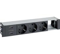 Врезной розеточный блок с крышкой и металлическим вводом Simon 3x2PE, 2xUSB зарядных устройства,1 свободный модуль, черный, S400 45523000-138