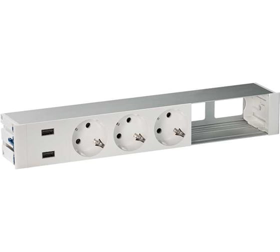 Врезной розеточный блок с крышкой и металлическим вводом Simon 3x2PE, 2xUSB зарядных устройства, 2 свободных модуля, белый, S400 45623000-130