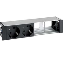 Врезной розеточный блок с крышкой и металлическим вводом Simon 2x2PE, 2 свободных модуля, черный, S400 45402000-138