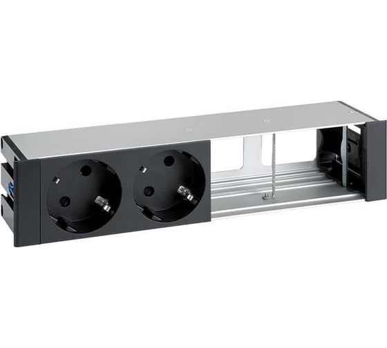 Врезной розеточный блок с крышкой и металлическим вводом Simon 2x2PE, 2 свободных модуля, черный, S400 45402000-138 1