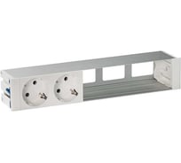 Врезной розеточный блок с крышкой и металлическим вводом Simon 2x2PE, 3 свободных модуля, алюминий, S400 45502000-133