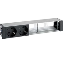 Врезной розеточный блок с крышкой и металлическим вводом Simon 2x2PE, 3 свободных модуля, черный, S400 45502000-138