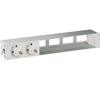 Врезной розеточный блок с крышкой и металлическим вводом Simon 2x2PE, 4 свободных модуля, алюминий, S400 45602000-133