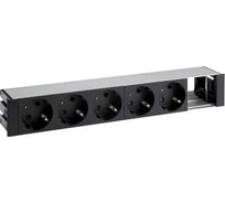 Врезной розеточный блок с крышкой Simon, ввод щетка, 5x2PE, 1 пустое отверстие, черный, S400 44605000-138