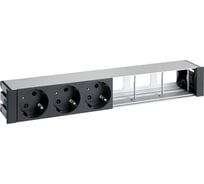 Врезной розеточный блок с крышкой Simon, ввод щетка, 3x2PE, 3 свободных модуля, черный, S400 44603000-138