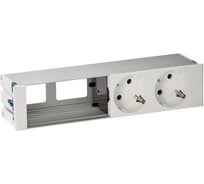 Врезной розеточный блок с крышкой Simon, ввод щетка, 2x2PE, 2 свободных модуля, алюминий, S400 44402000-133