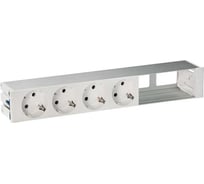 Врезной розеточный блок с крышкой и металлическим вводом Simon 4x2PE, 2 свободных модуля, алюминий, S400 45604000-133