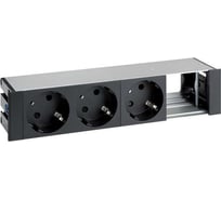 Врезной розеточный блок с крышкой и металлическим вводом Simon 3x2PE, 1 пустое отверстие, черный, S400 45403000-138