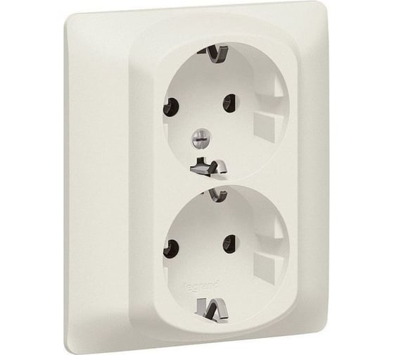 Двойная розетка Legrand Galea Life 2x2К+3, винтовые клеммы, с защитными шторками в сборе, pearl 771531 1