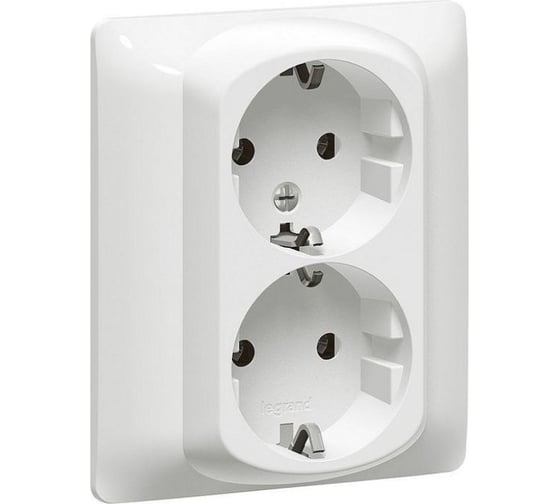 Двойная розетка Legrand Galea Life 2x2К+3, винтовые клеммы, с защитными шторками в сборе, white 771031 1