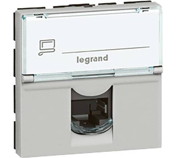 Розетка RJ 45 Legrand программа Mosaic категория 5е, UTP, 2 модуля, алюминий 079454