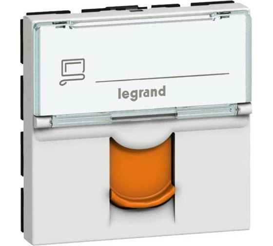 Розетка RJ 45 Legrand программа Mosaic категория 6, FTP, 2 модуля, белый с оранжевой шторкой 076523 1