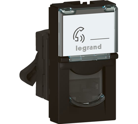 Розетка RJ 45 Legrand программа Mosaic категория 6, FTP, 1 модуль, матовая черная 079162L