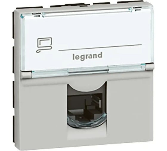 Розетка RJ 45 Legrand программа Mosaic категория 6, UTP, 2 модуля, алюминий 079465