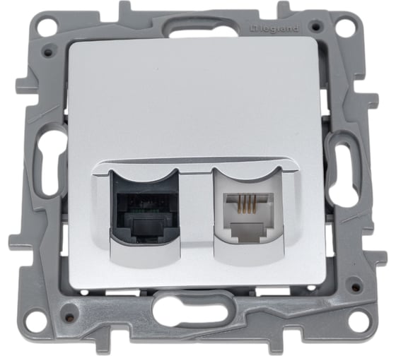 Розетка двойная RJ11+RJ45 Legrand Etika категория 5e, UTP, алюминий 672452
