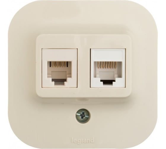 Розетка двойная RJ11+RJ45 Legrand Quteo категория 5e, UTP, IP20, накладной монтаж, слоновая кость 782251