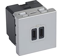 Розетка Legrand 2xUSBC для зарядки Программа Mosaic 2 модуля алюминий 079390