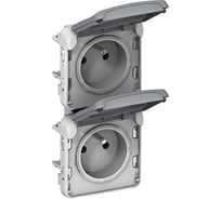 Розетка Legrand 2x2К+З вертикальная французский стандарт Программа Plexo серый 16 A 250 В 069563