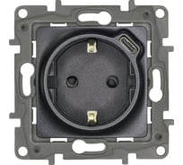 Розетка Legrand с заземлением с USB тип C Legrand Etika со шторками 16А 250В 1500мА 7,5Вт безвинтовые зажимы антрацит 672688