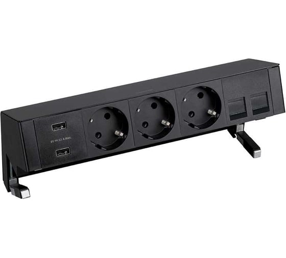 Настольный 5-модульный розеточный блок Simon, 3x2PE, 2xUSB з/у, 2хRJ45, черный, S400 42523020-138 1