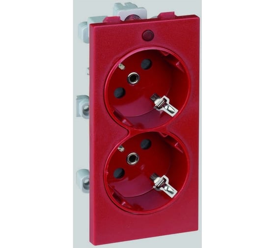 Розетка с заземлением Simon 2x2PE, сдвоенная, S-модуль, с индикатором 16А, 250В, красный S1-6