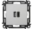 Зарядное устройство Legrand Valena LIFE с двумя USB-разьемами тип A, тип С, 240В/5В 3000мА, с лицевой панелью, цвет алюминий 753306 3