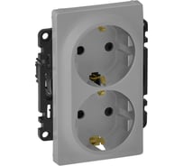 Силовая розетка двойная Legrand Valena LIFE 2x2К+З 16А 250В с лицевой панелью, безвинтовые зажимы, алюминий 753327