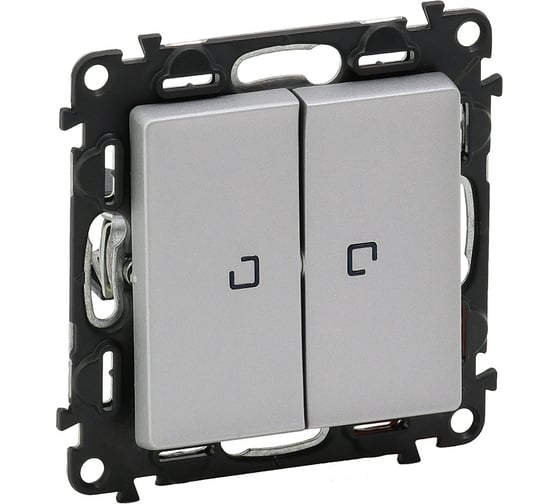 Выключатель двухклавишный Legrand Valena LIFE 10АХ 250В с подсветкой, с лицевой панелью, алюминий 752628